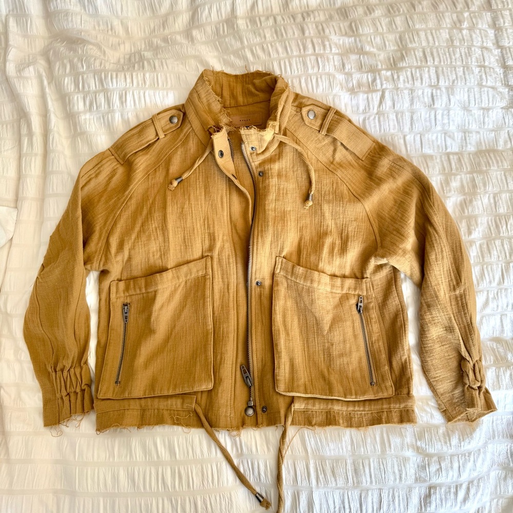 Blank NYC natural fiber raw hem utility jacket mustard yellow 100% cotton